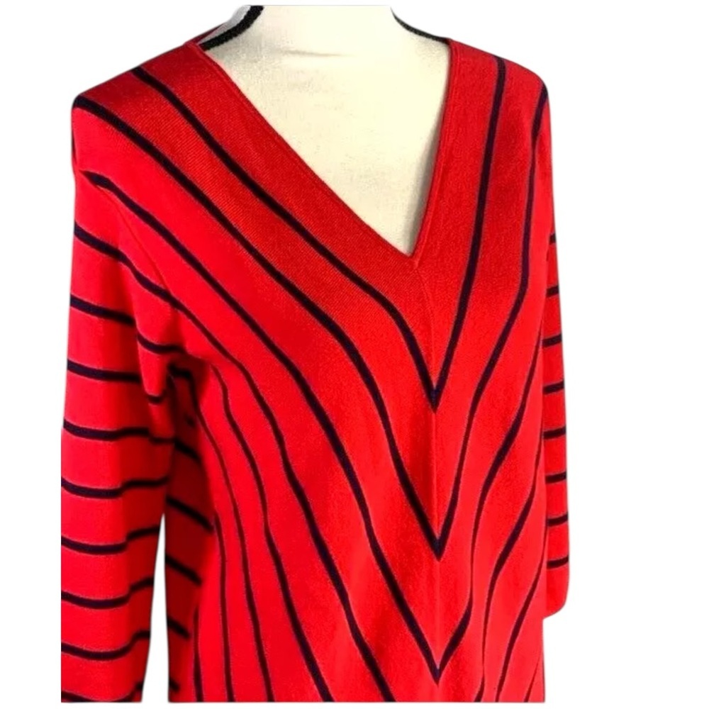 Talbots Red and Black V-Neck Sweater - Picture 4 of 6
